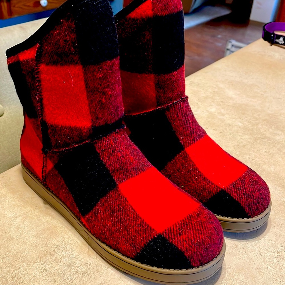 Indigo red/black Plaid flannel black lined boots
